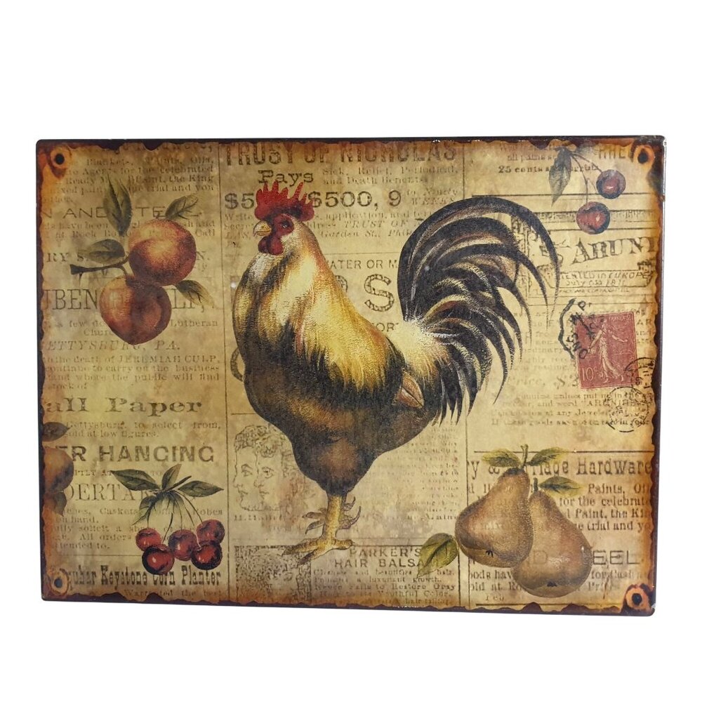 Vintage Rooster Decor Metal Wall Art Sign 14" Chicken Farmhouse Country Rustic